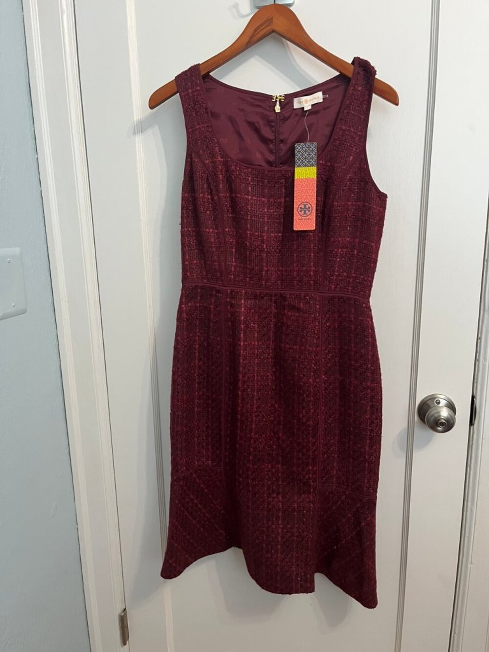 Tory Burch Drew Dress Dark Plum Tweed Sheath Sz 4 NWT $375 Retail